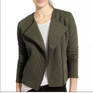560 Athleta Olive Quilted Asymmetrical Zip Jacket | Size L | Moto Bomber Style